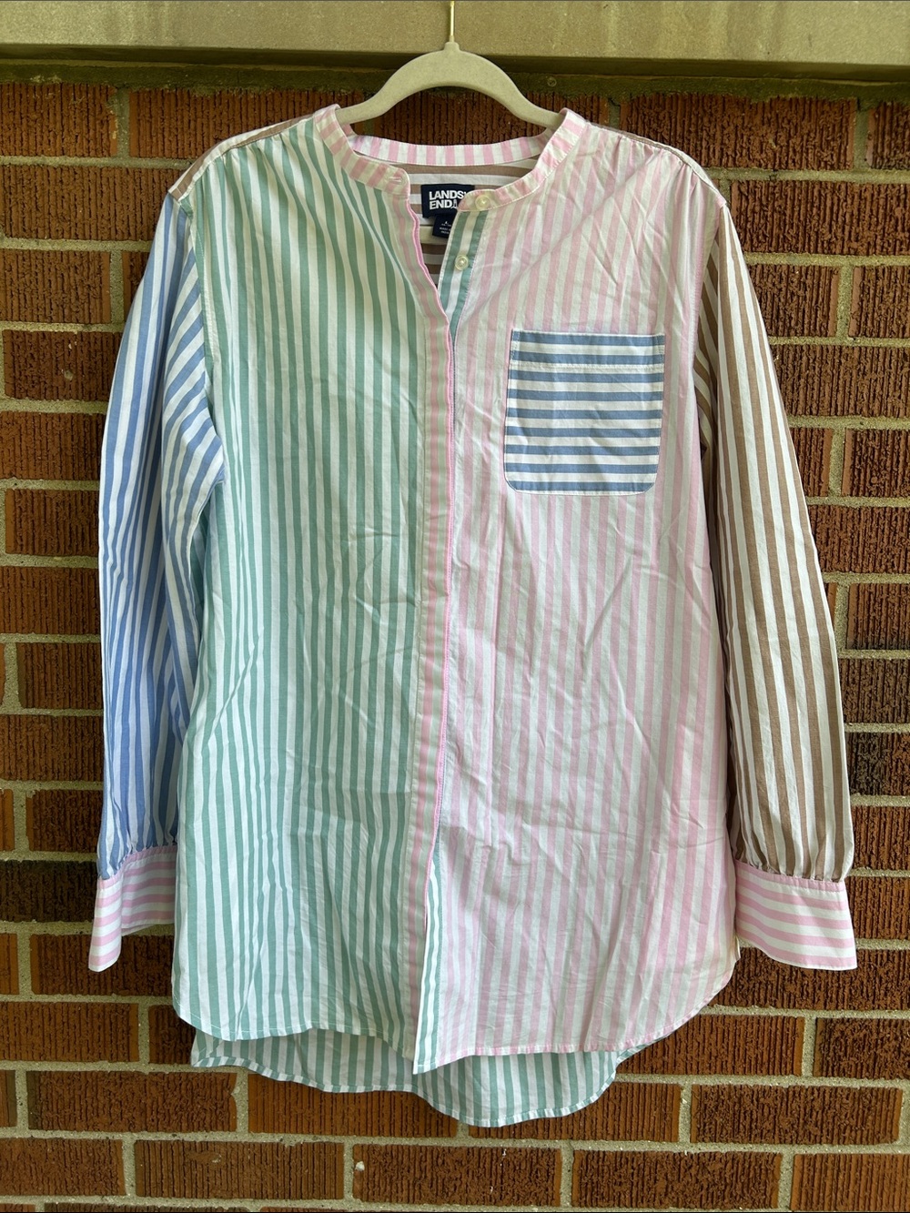Lands' End Multicolor Striped Cotton Button-Up Shirt- women’s